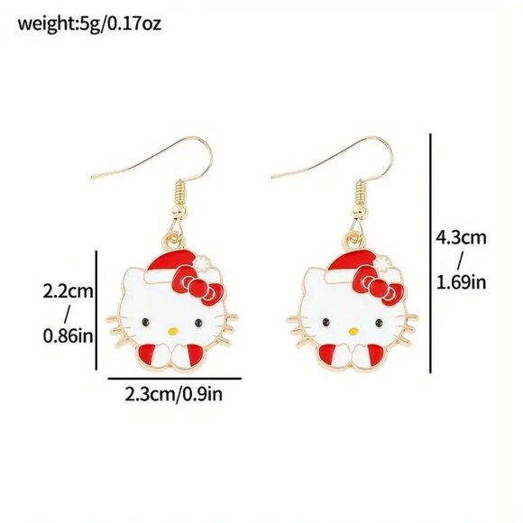 Hello Kitty Santa Earrings Enamel Sanrio Dangle Gold Goth Emo Scene Gift Holiday - Picture 2 of 2